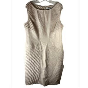 Simply Liliana brown pleated Sheath Dress 14 Cocktail Evening gold party neutral